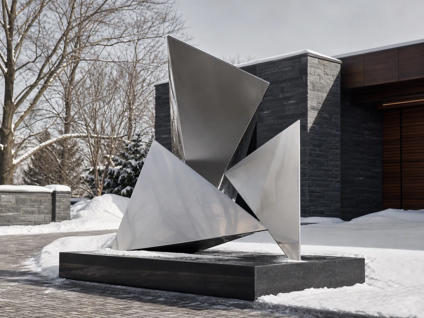 Reflective metal in a winter landscape
