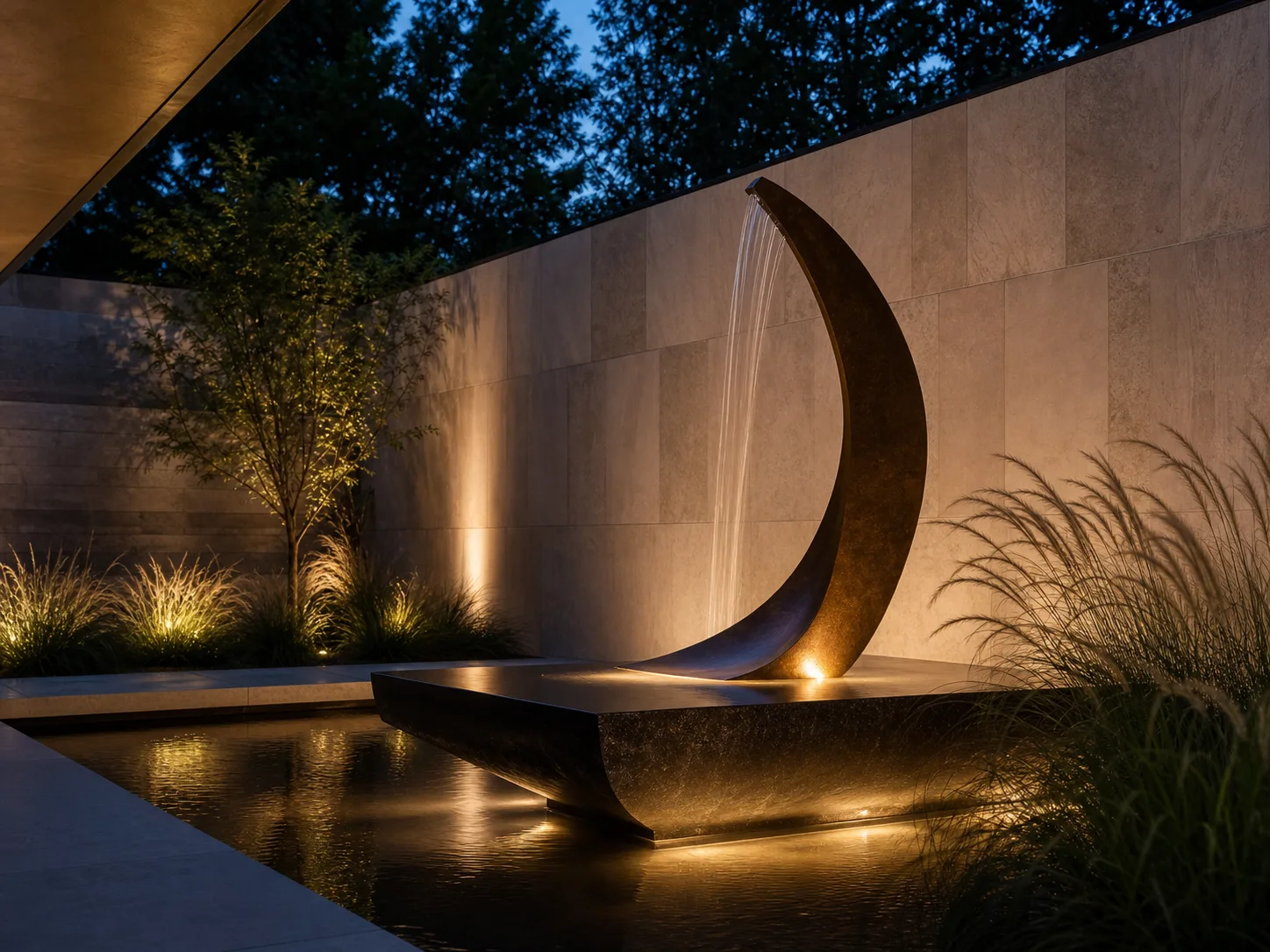 Private courtyard after dark